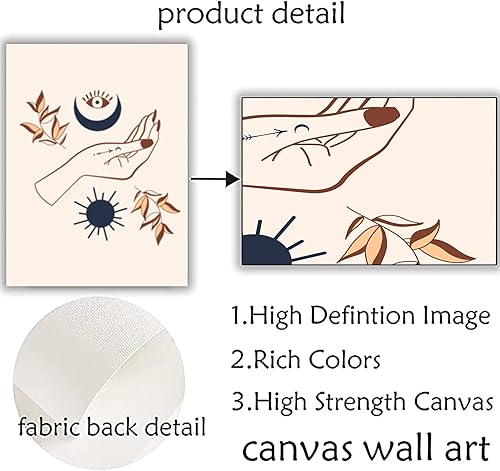 Miniatura 6 de Lienzo de pared bohemio de mediados de siglo, arte abstracto de mano mística, sol, luna, escena bohemia, impresiones en lienzo modernas, geométricas
