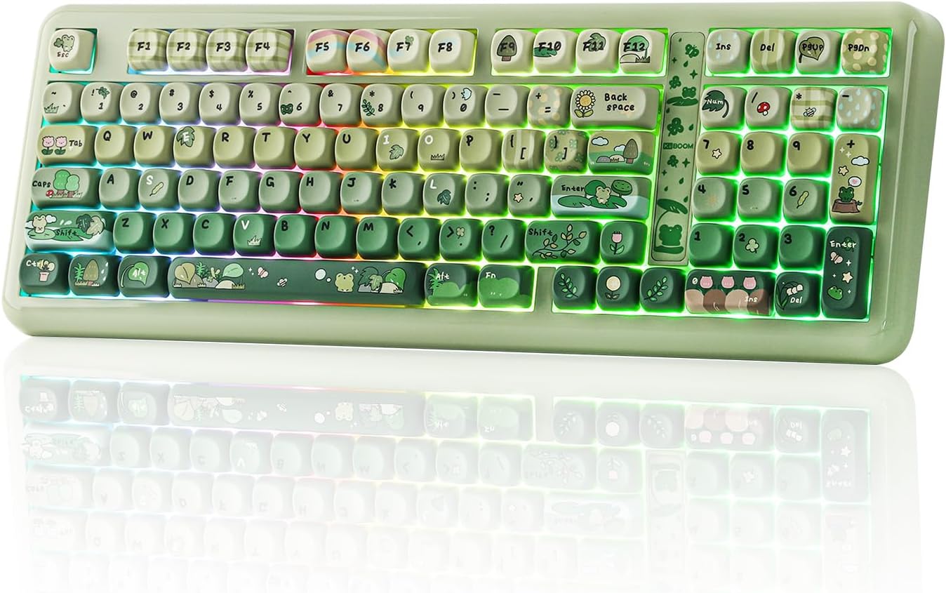 KiiBoom Phantom98 Lite 96% Wireless Mechanical Gaming Keyboard, VIA Programmable, Creamy Keyboard with Gasket, 8000mAh Battery, Hot Swap, RGB Backlits, NKRO for Win/Mac (Green, Mossy Silent Switch)