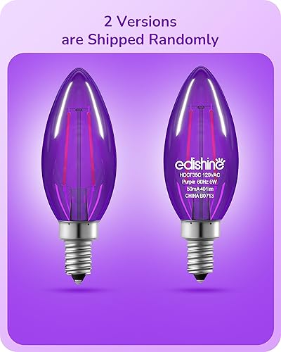 Miniatura 7 de EDISHINE Bombilla regulable púrpura y naranja, equivalente a 5 W 60 W, bombilla de filamento LED C35, enchufe E12, bombilla Edison de vidrio