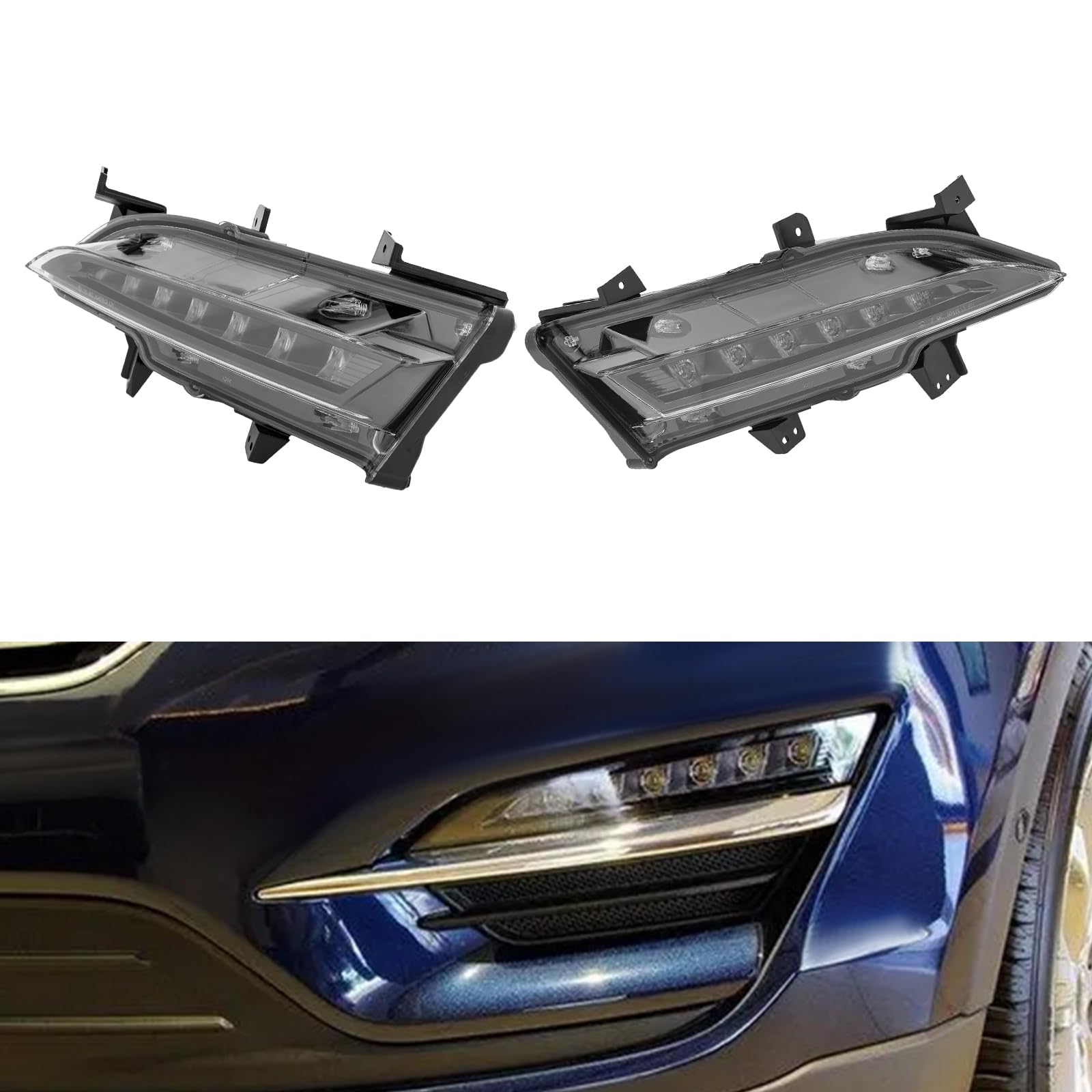 Yellulu Fog Lights Assembly Compatible With 2014-2018 Lincoln MKC, LED Fog Lights, Driver & Passenger Halogen Fog Light, Black Housing Left & Right Headlamp Replacement