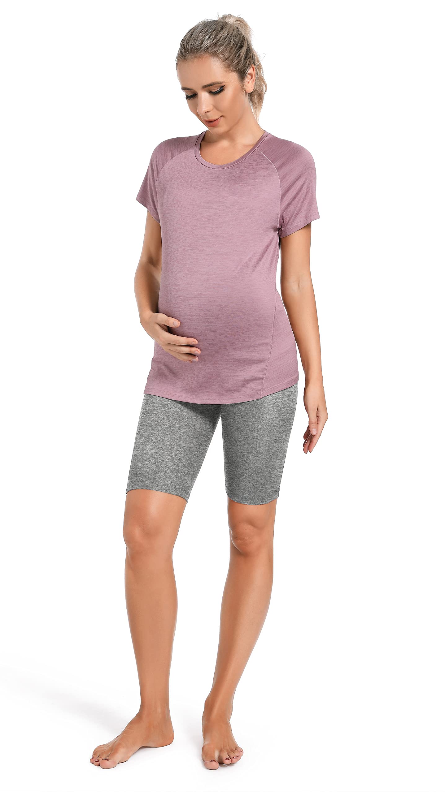 Short de grossesse - Short de grossesse - Legging de grossesse - Pour entraînement athlétique - Cyclisme - Course à pied - Yoga - Avec poches