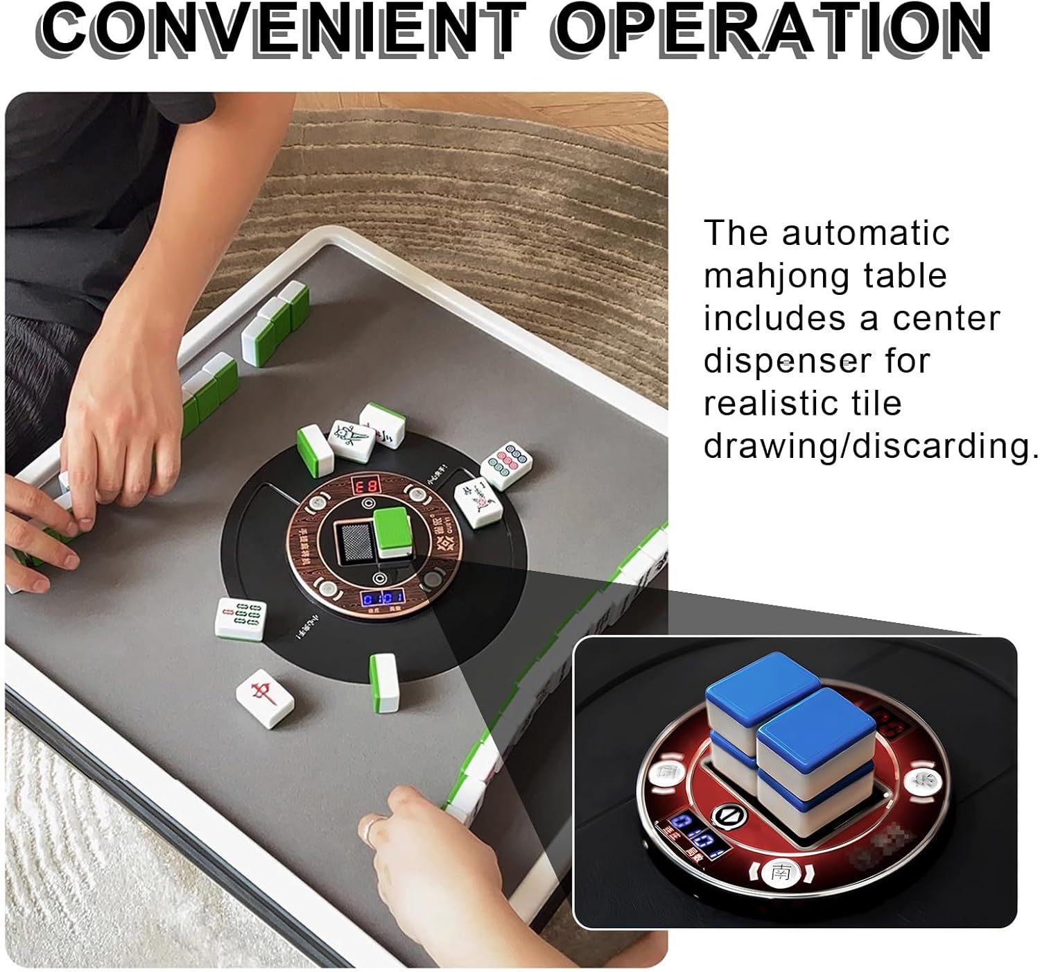 Outdoor Travel Automatic Mahjong Machine Mini Portable Card Game Table for Campsites House Party Picnic(Black)