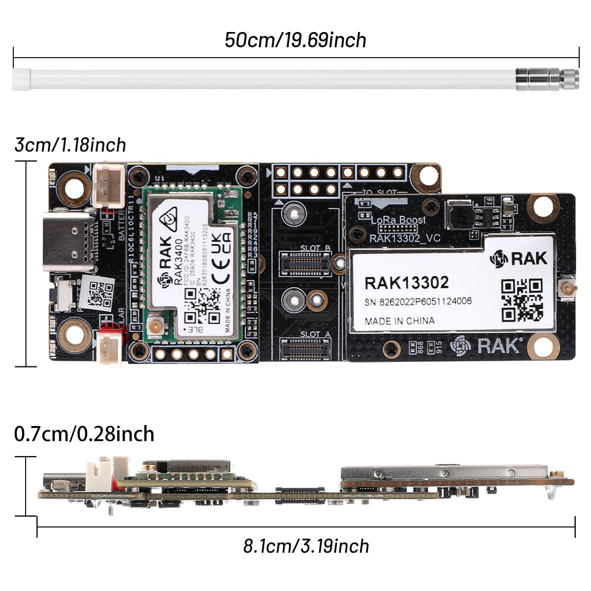 RAK WisMesh 1W 30dBm LoRa Booster Kit + antenna in fibra di vetro 6dBi