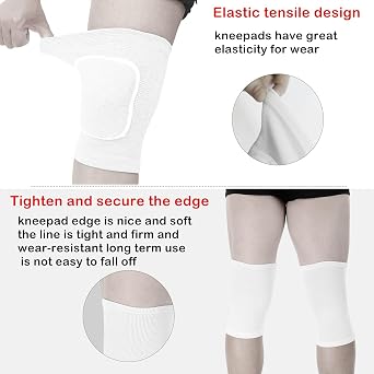 Kids Volleyball Kneepad Soft with Sponge 1 Pair, Knee Sleeve for Adult Youth Pole Dance Cycling Soccer Roller Skating-Elbow Support Work Gym Yoga Golf Leg Protector Auto Mechanic-Black(White, L)