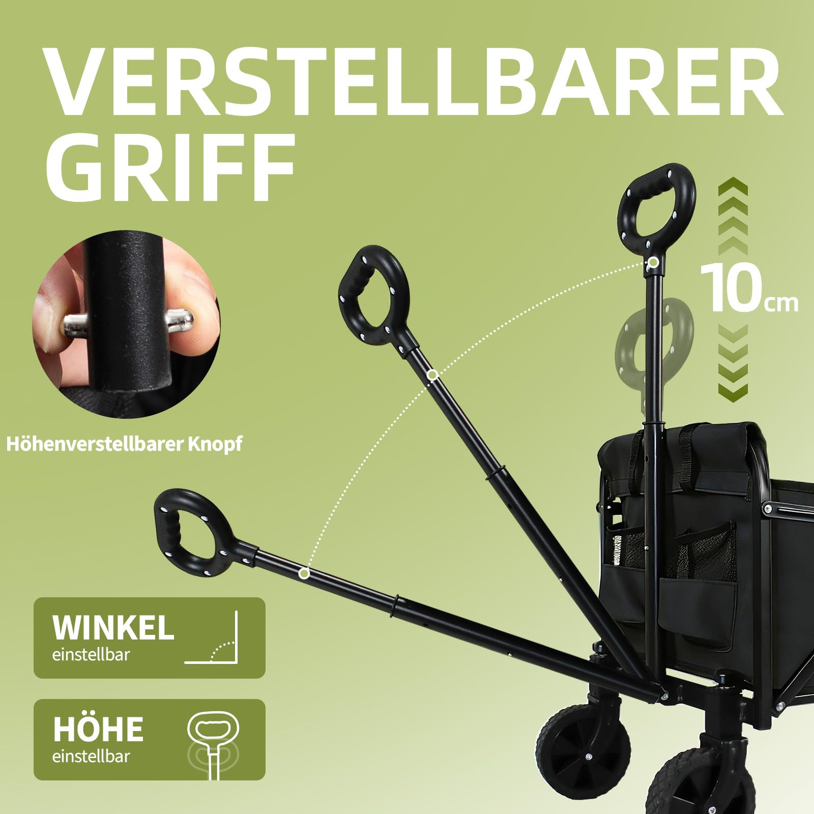 Bollerwagen faltbar,Tragfähigkeit 210 kg, Multifunktionaler Faltwagen mit geländegängigen Rädern, tragbar für Camping, Garten, Einkaufen und Strand (Schwarz, 120L 100 kg Tragfähigkeit)