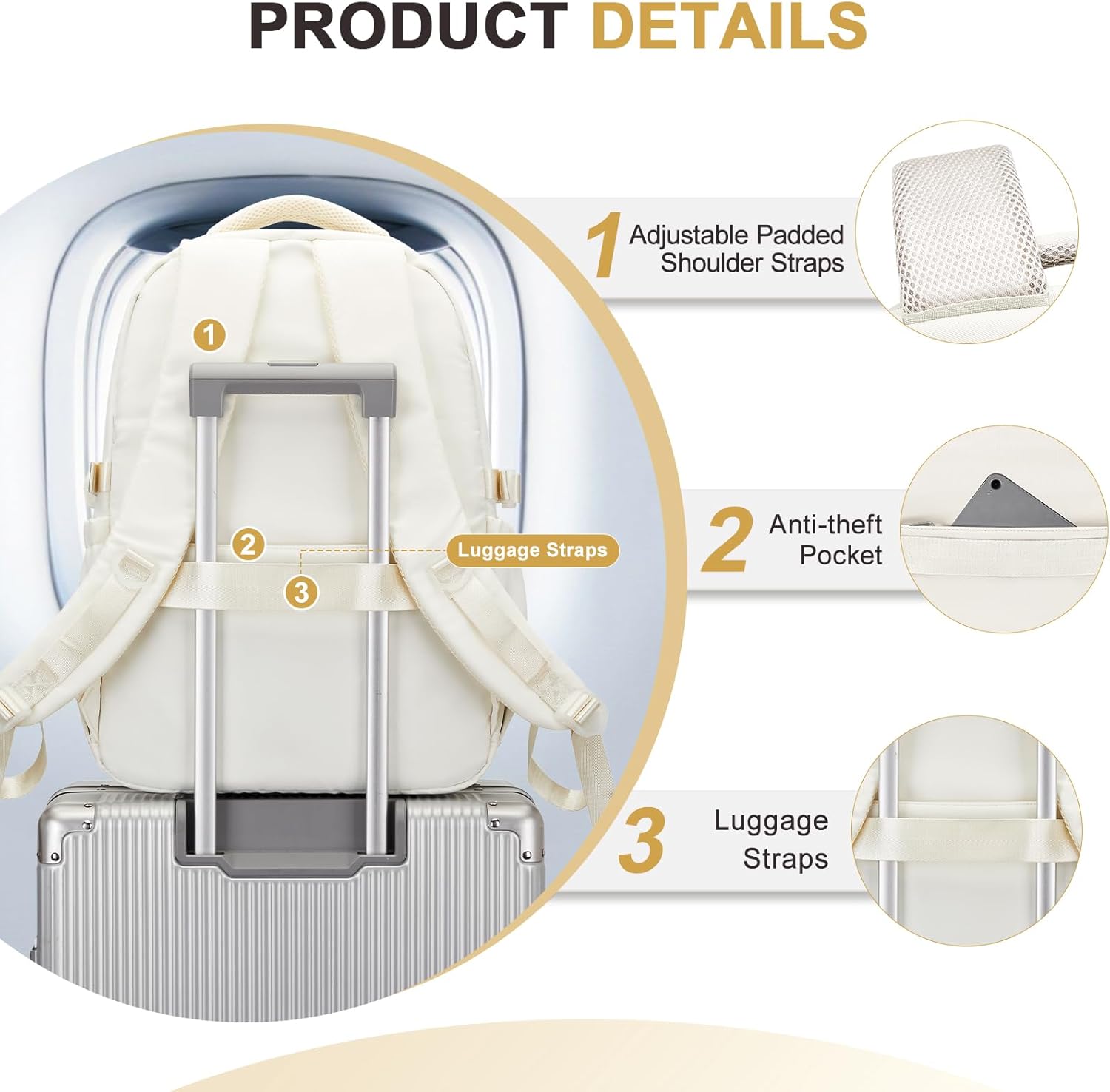 Cute Backpack for College Students Waterproof School Bag High School Backpacks for Teens Girls Boys Laptop Bookbag Casual Daypacks Backpacks for Women Men（Beige） - Image 4