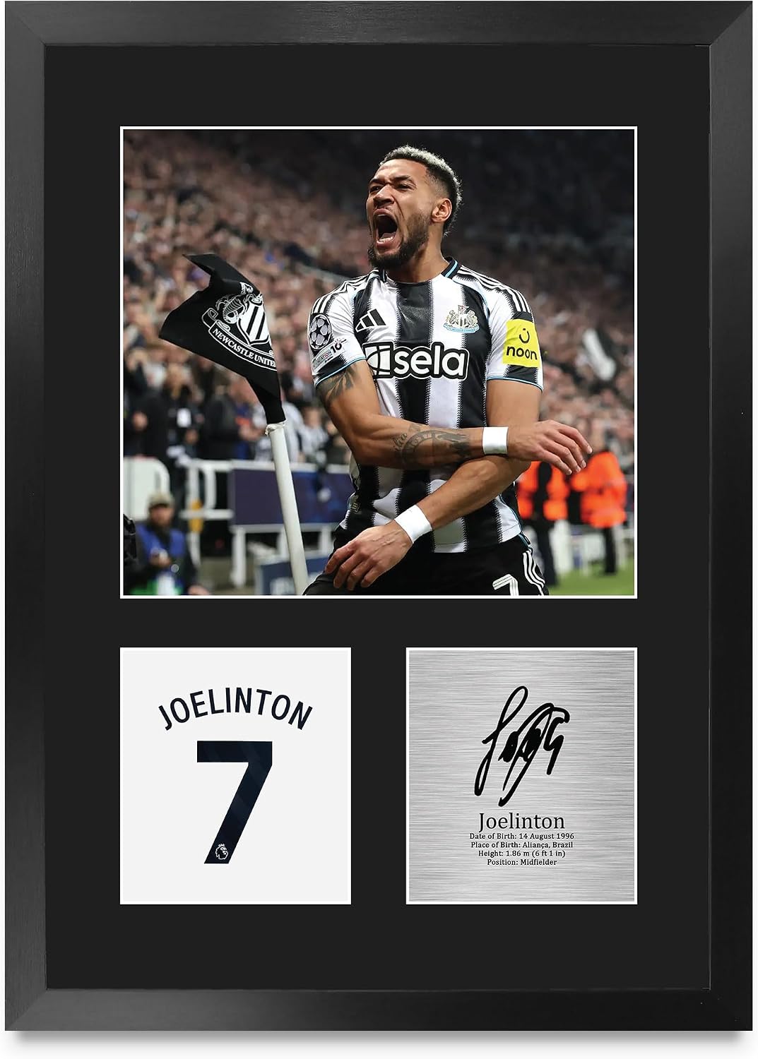 HWC Trading Joelinton Newcastle United 16 x 12 inch (A3) Printed Gifts Memorabilia Signed Autograph Photograph Display for Football Fans and Supporters - 16" x 12" Framed