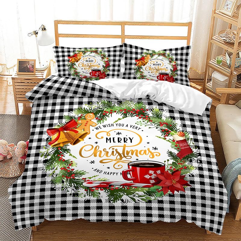 Housse de couette 140x200 anti-plis, parure lit 3 pièces Noël