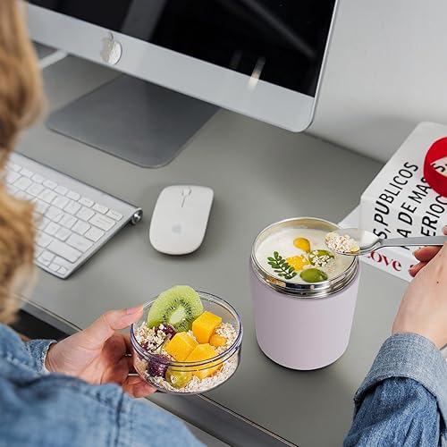 Miniatura 2 de Tarro de comida aislado 2 en 1, termo a prueba de fugas de 16.9 onzas con recipiente desmontable para aperitivos (6.7 onzas) y cuchara, recipiente