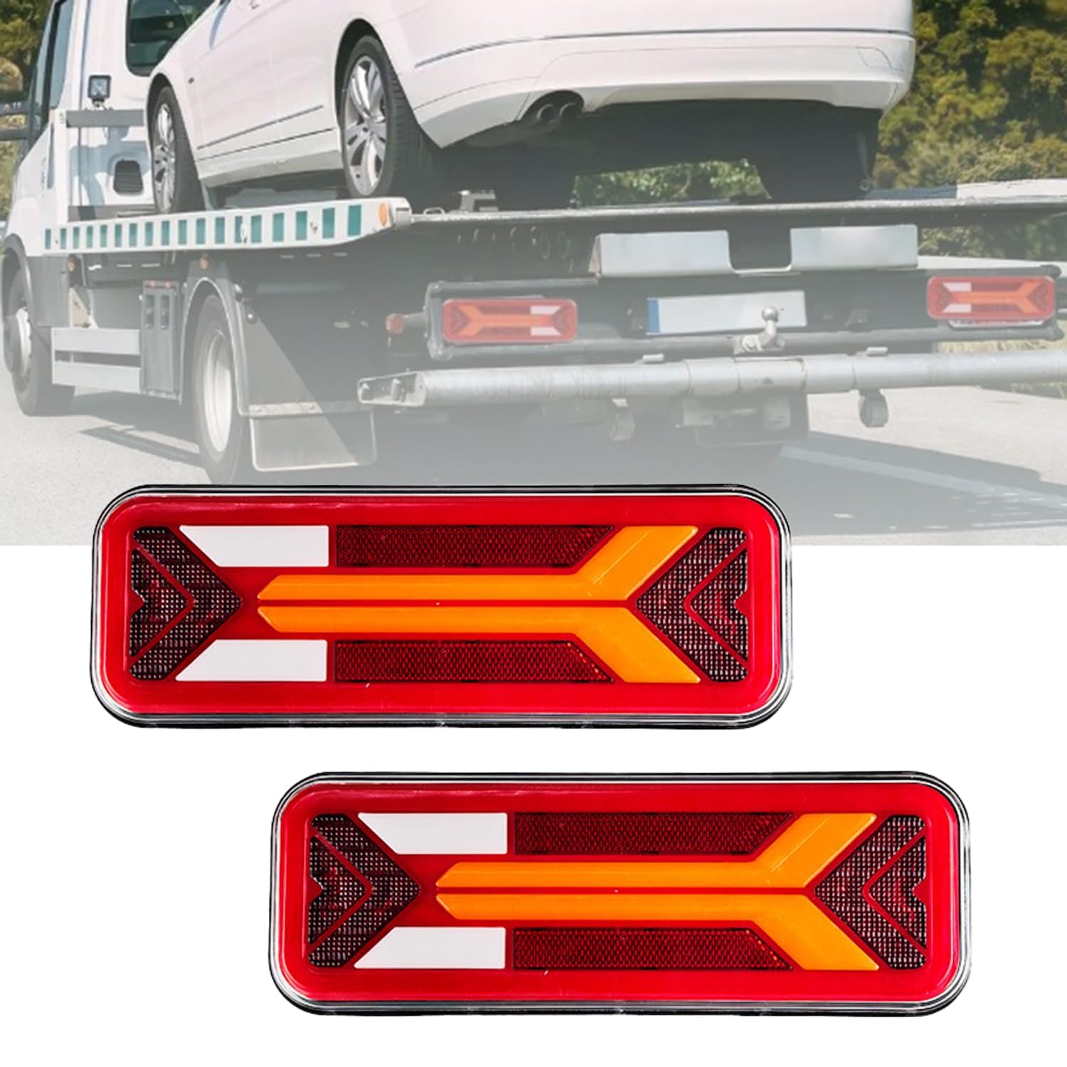 LED Rückleuchten Anhänger,2X Anhänger Beleuchtung,12/24 V Gleichstrom-Rückleuchten,Fünf Funktionen,Wasserdicht,Geeignet für Lieferwagen,LKWs,PKWs,Wohnmobile usw.(28x10cm)