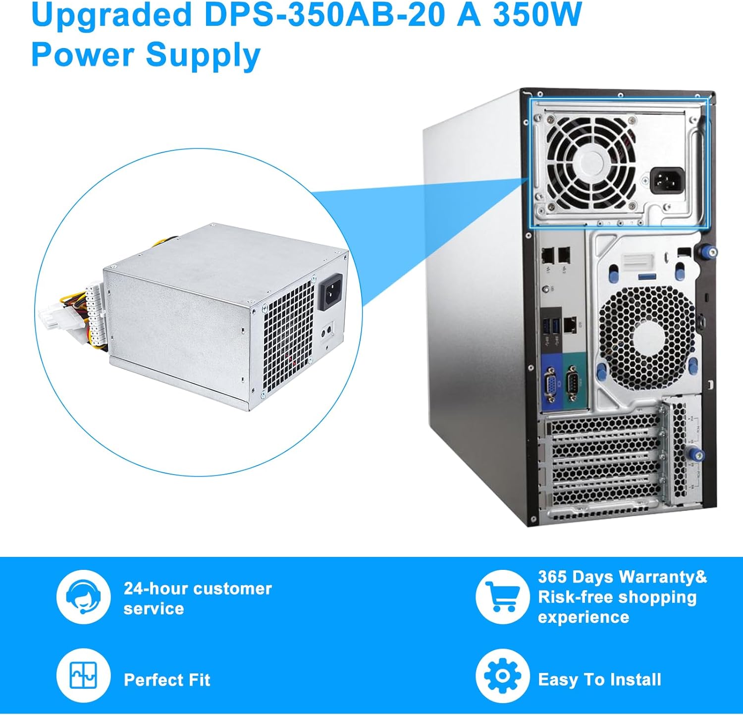 S-Union Upgraded DPS-350AB-20A 350W ATX Power Supply PSU Compatible with HP ProLiant ML310e G8 671310-001 686761-001 DPS-350AB-20 A Power Supply
