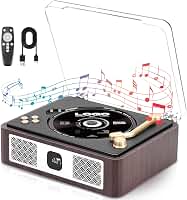 Leitor de CD, CD Player Portatil, Aparelho de Som com CD, Toca-Discos Retrô, Alto-Falantes Duplos Integrados, 3600 Mah, Pode Copiar Músicas de CD para Um Pen Drive USB
