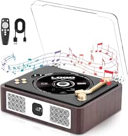 Leitor de CD, CD Player Portatil, Aparelho de Som com CD, Toca-Discos Retrô, Alto-Falantes Duplos Integrados, 3600 Mah, Pode Copiar Músicas de CD para Um Pen Drive USB