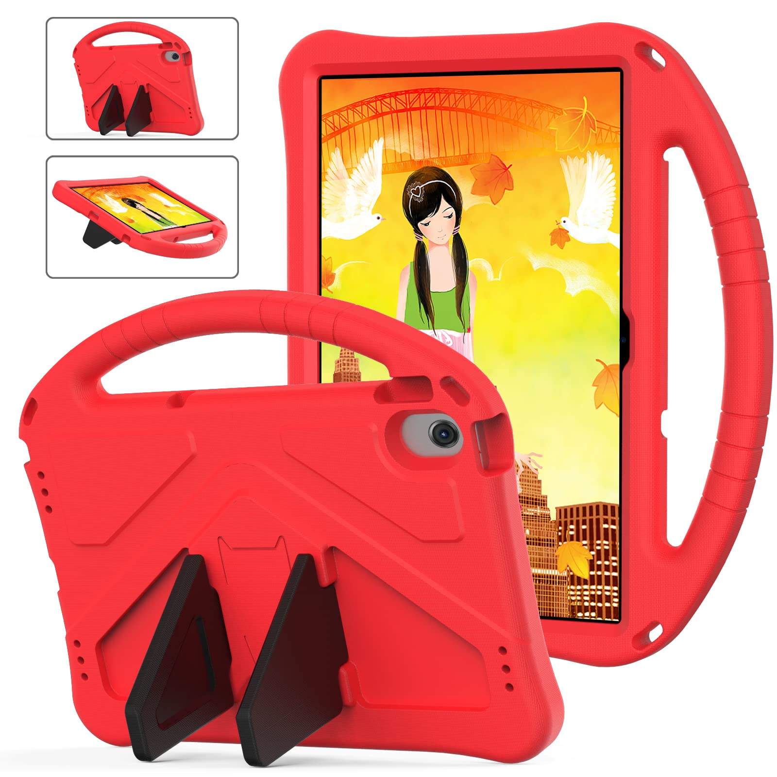 YRH for Lenovo Tab TB311FU 10.1 inch Case 2025, Kids EVA Shockproof Handle Stand Cover for Lenovo TB311XU 10.1'', Red