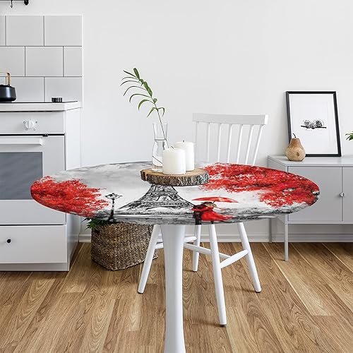 Miniatura 7 de Mantel redondo con diseño de torre Eiffel de París, pintura al óleo de arce, bordes elásticos, parte trasera de poliéster, impermeables, resistentes