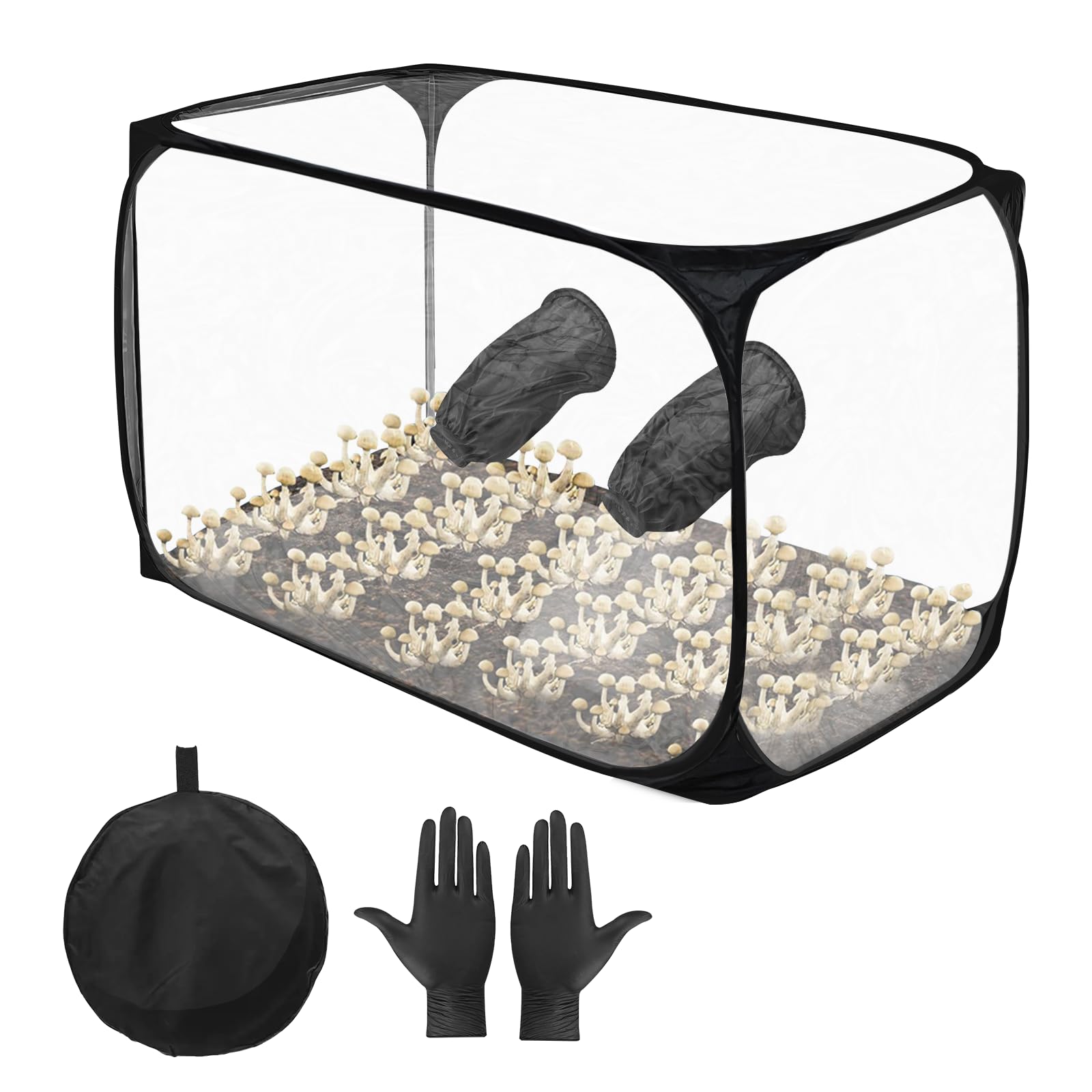 Cmanlnyk Clear Still Air Box - 90X60x60cm Foldable Transparent Mushroom Grow Tent Kit, Mushroom Growing Kit Box With Gloves, Portable Mushroom Grow Bag For Mushroom Mycology Spores Scientist