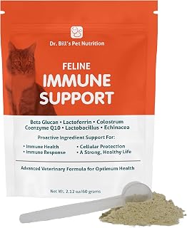 Dr. Bill’s Feline Immune Support | Immune Support for Cats | Colostrum for Cats | Pet Supplement | Includes Beta Glucan, Lactoferrin, Colostrum, Zinc, Coenzyme Q-10, and Bifidobacterium