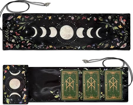 Tarot Card Holder, Triplemoon Pattern Tarot Bag, Black Tarot Card Case Mystical Pouch for Cards Dice Crystals Divination Witchcrafts