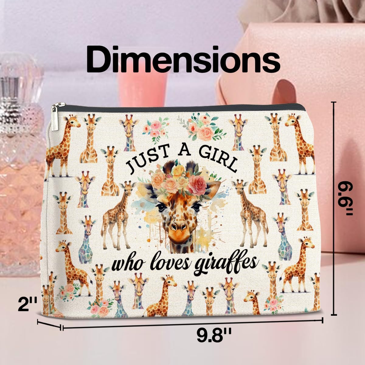 Giraffe Lover Gifts Makeup Bag Just a Girl Who Loves Giraffes Cosmetic Bag Zipper Makeup Pouch Giraffe Gifts - Image 2