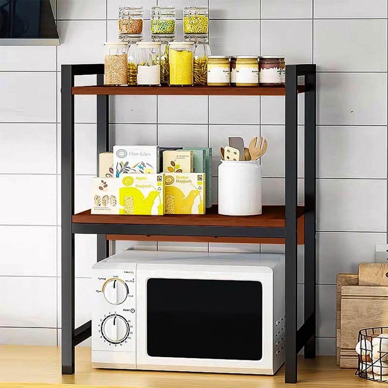 KANANI LADKOD Microwave Oven Stand & Air Fryer Kitchen Platform Oven Stand Rack โ Sturdy 3-Tier Kitchen Storage Shelf | Space-Saving Stand for Oven, Air Fryer and Organized Countertops (3 Tier Stand)