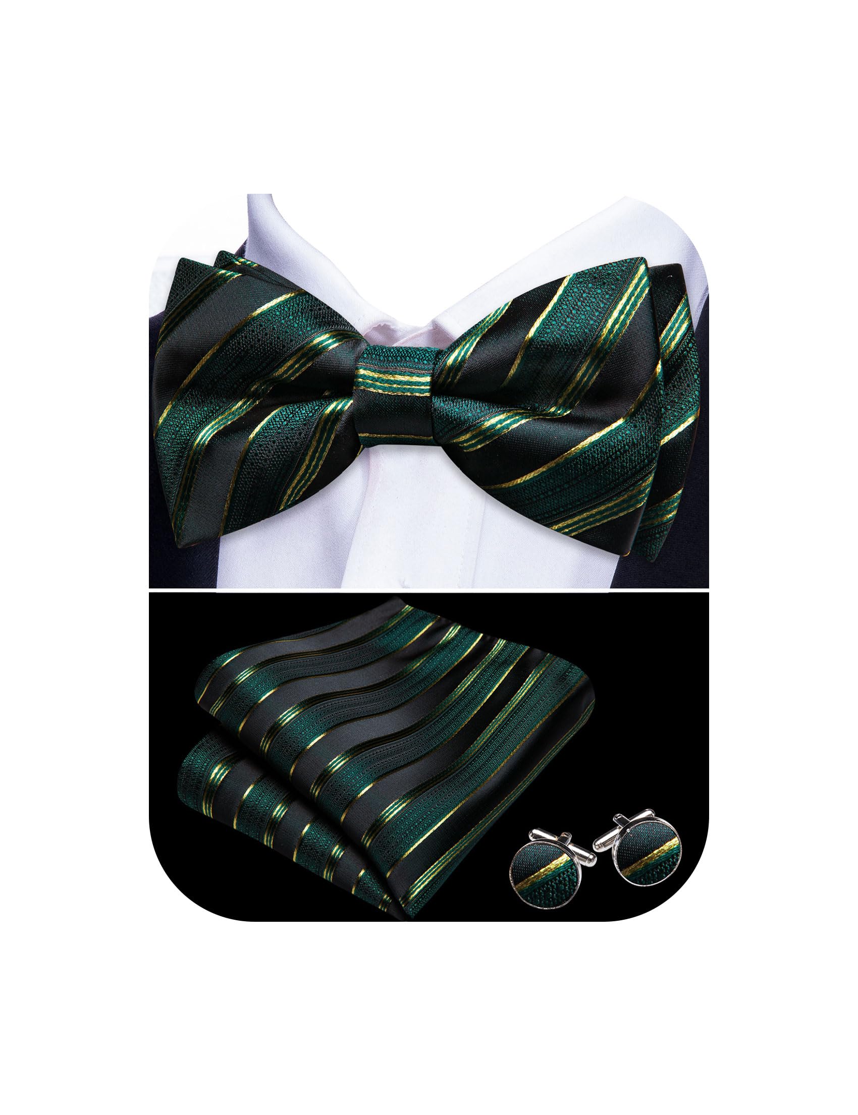 Barry.Wang Paisley Striped Bow Tie for Men Silk Pre-Tied Bowtie Set