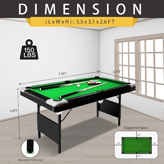 Portable Folding Pool Table, 7 ft Billiard Table Complete Set with Balls, 2 Cues, Chalk & Brush for Family Game Room, Basement, Man Cave