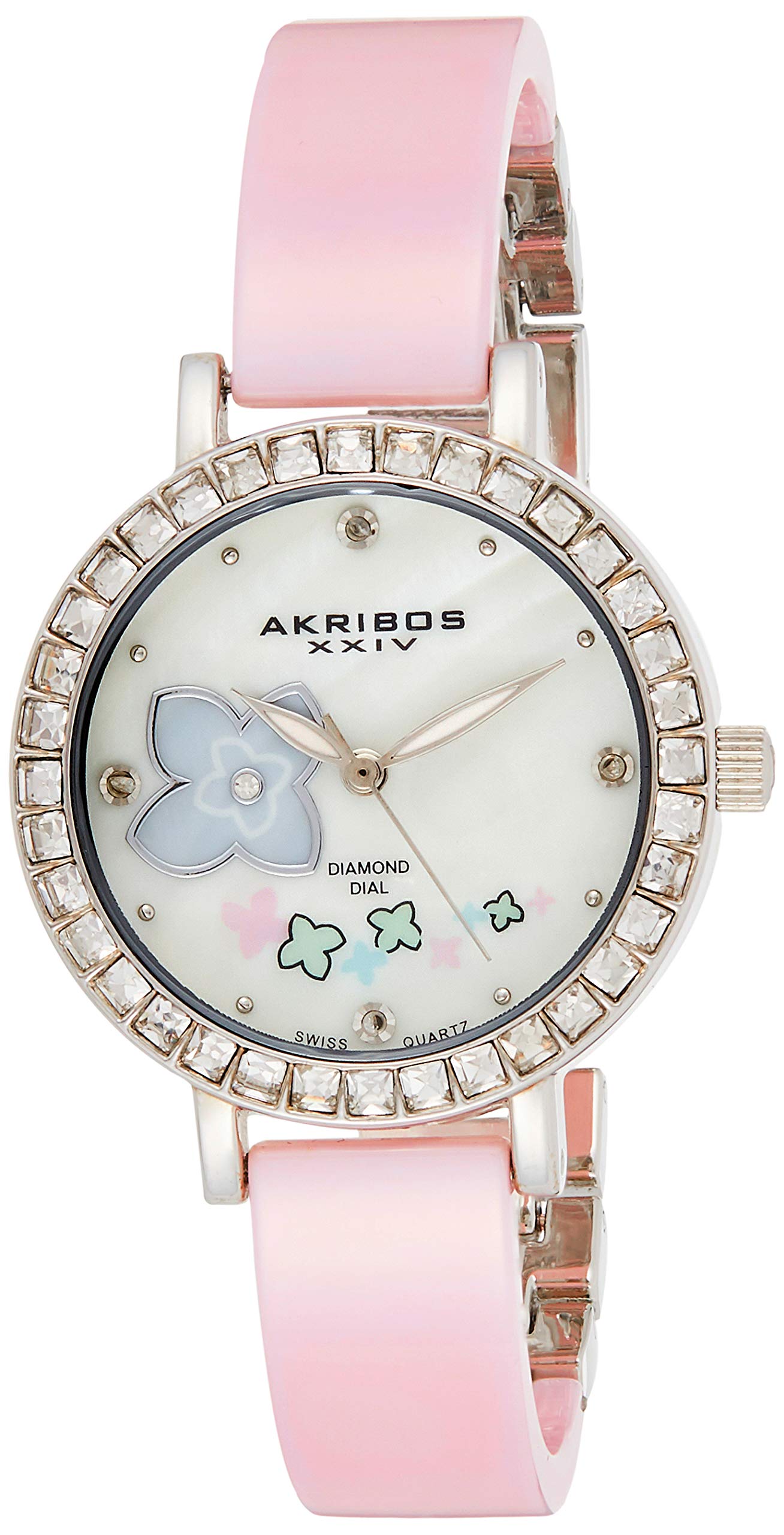 Akribos XXIV Women's AK762 Swiss Quartz Movement Watch with Mother of Pearl Dial with Printed Flower