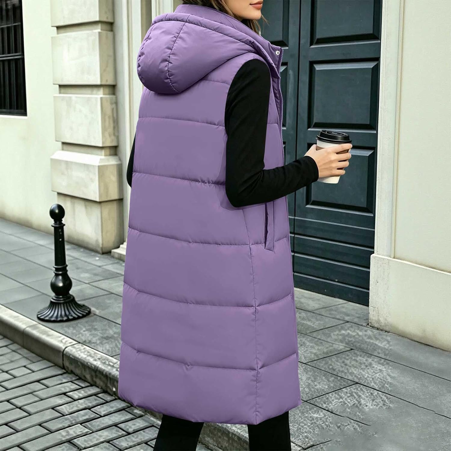 Womens Puffer Vest Long Quilted Coat Sleeveless Jackets