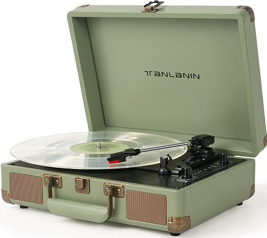 TANLANIN Suitcase Record Player with Bluetooth and USB Recording