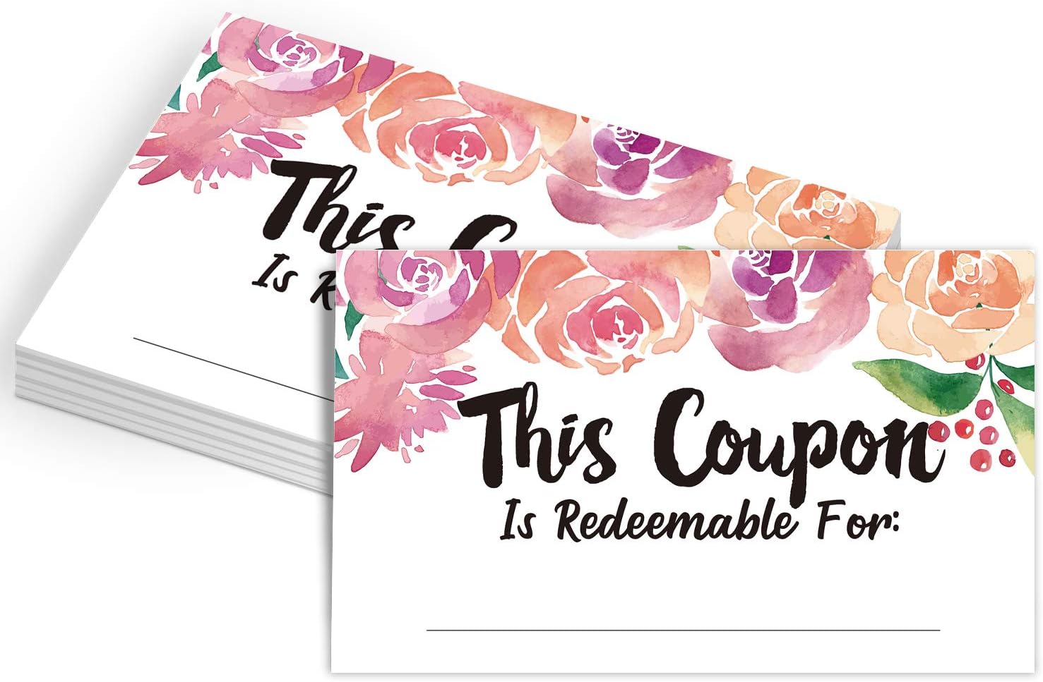 50 Coupon Cards, Floral Blank Gift Certificates Redeem Vouchers for Business, Coupons for Mom, Wife, Husband, Business - Vouchers, Business Services Coupon to Offer Customer Rewards and Incentives