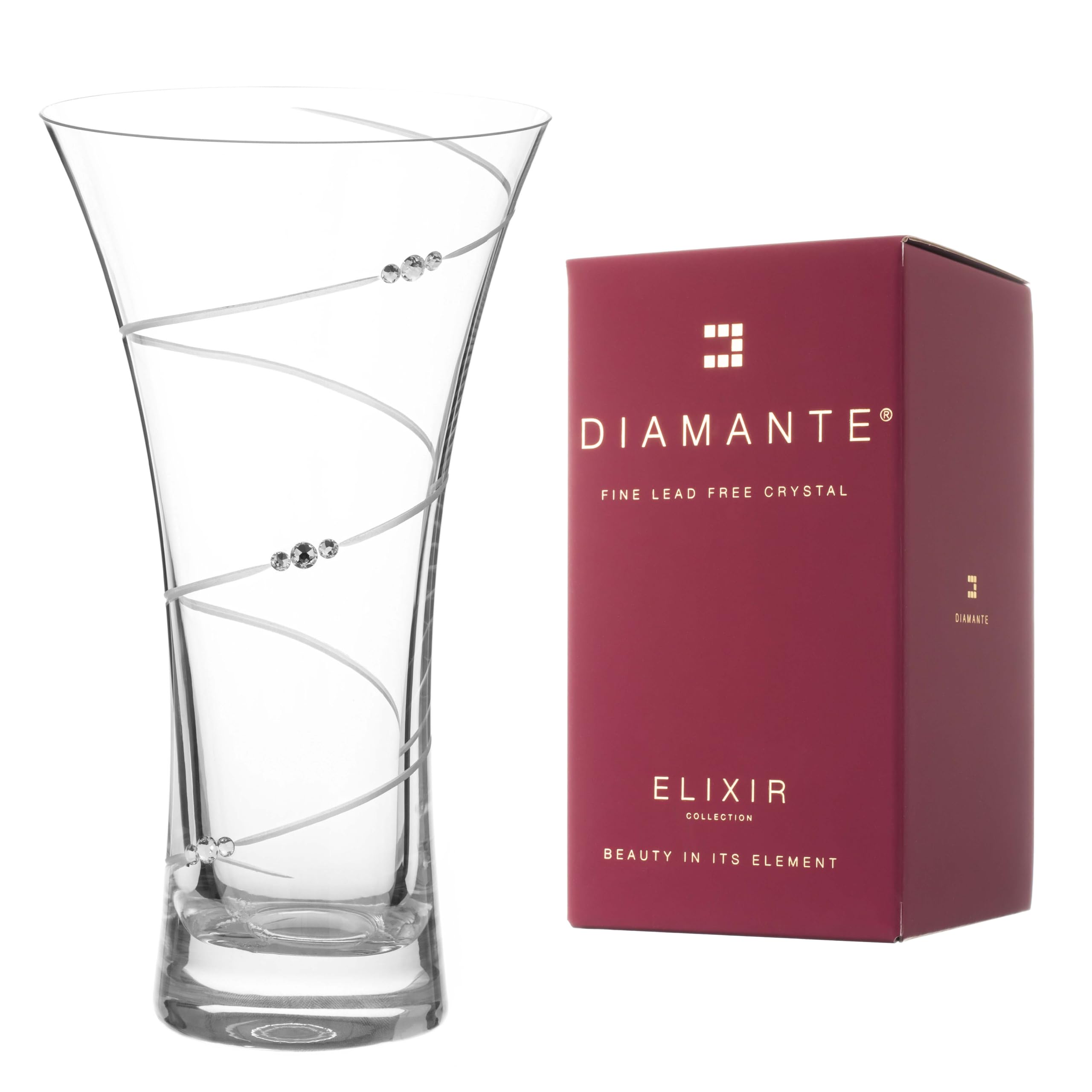 DIAMANTE Swarovski Hollow Sided Vase ‘Swirl’ Crystal Trumpet Vase - Lead Free Crystal Glass (21cm), Clear, 215mm - Image 2