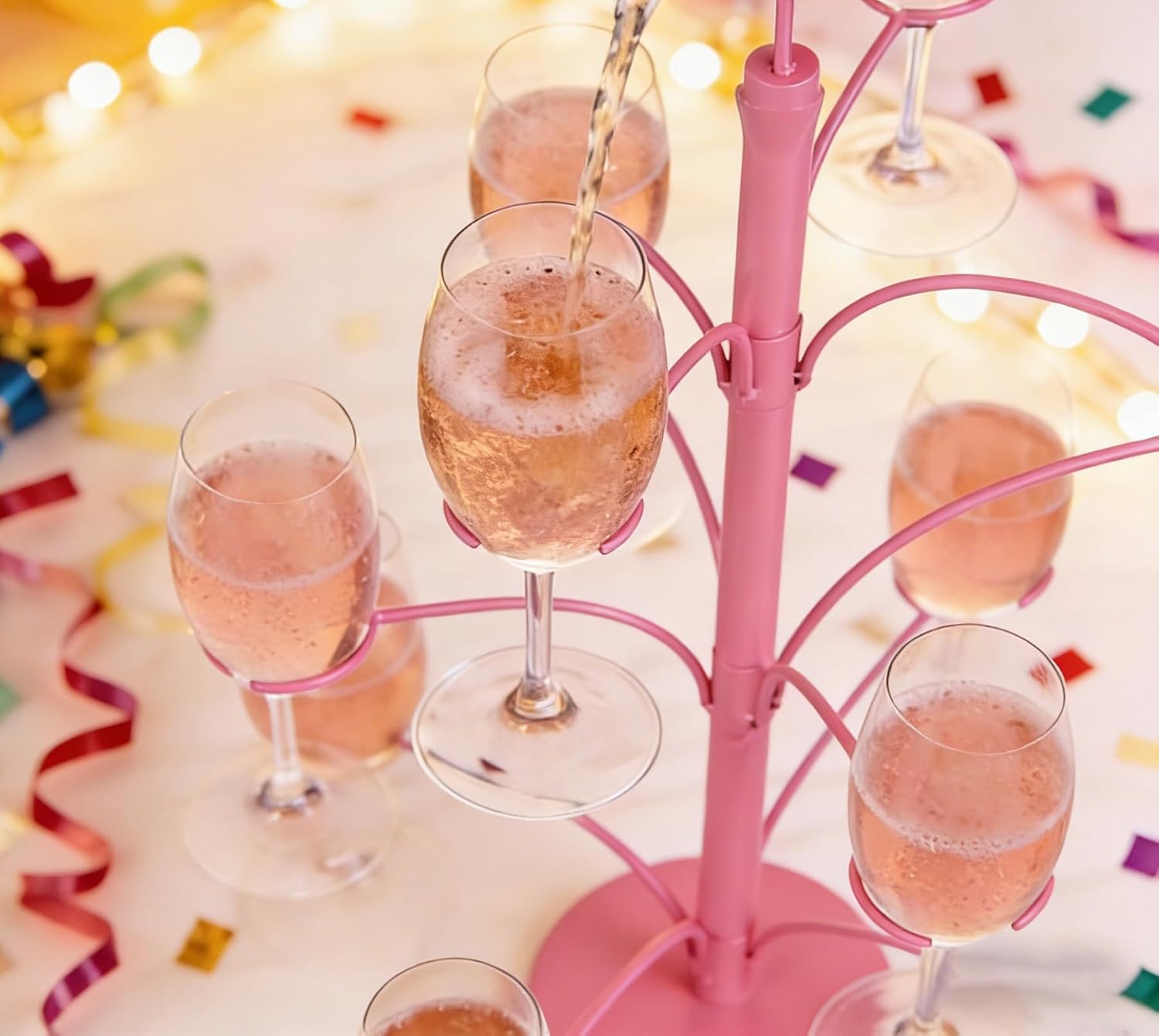 Wine Glass Holder, Pink Bow Champagne Drink Tower Rack, Cocktail Tree Stand with Sturdy Base, 3 Tier Wine Rack for Mother's Day Weddings Parties Bars Decor