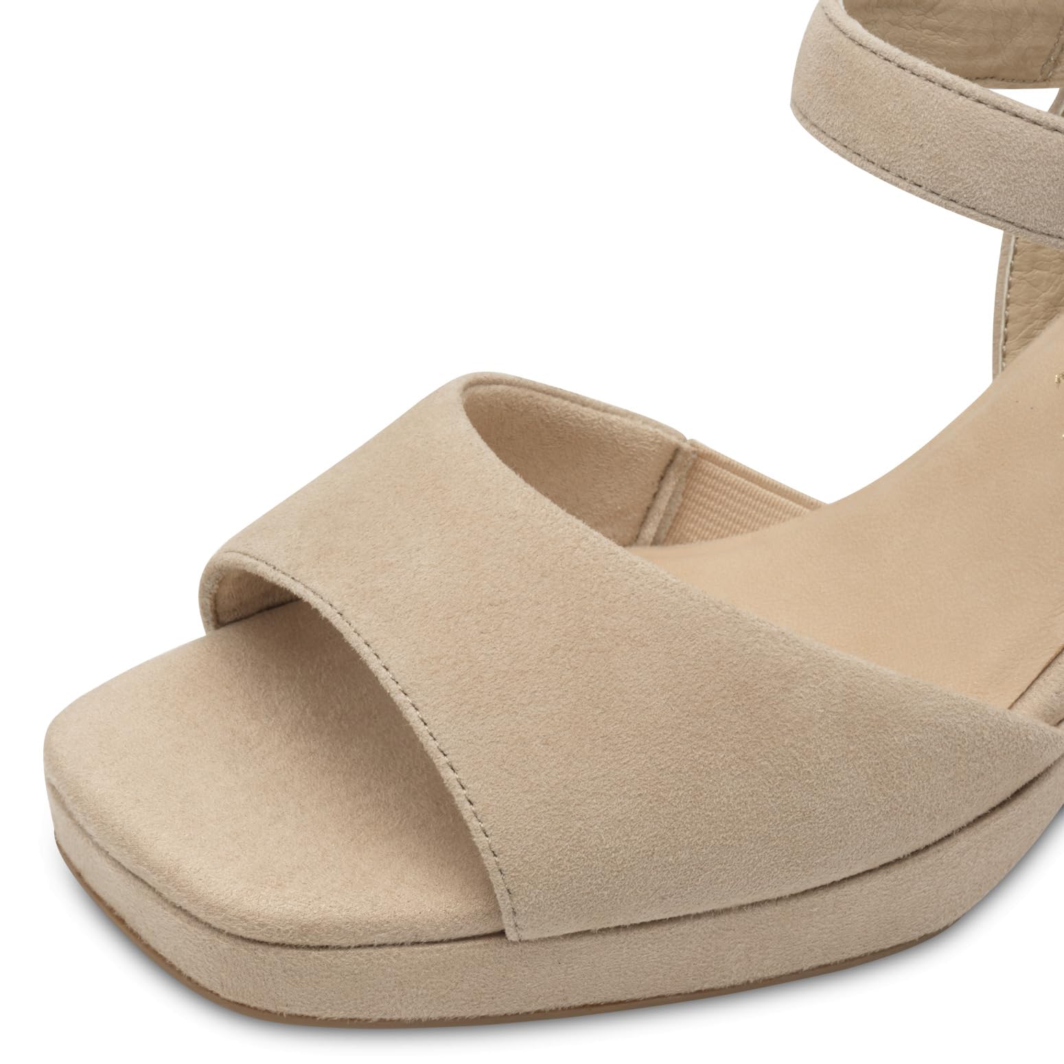 Tamaris Kobiety Tamaris Comfort 8-88309-42 402 Beżowy Zamsz Sandały Na Obcasie Wygodne Buty Na Co Dzień Świąteczne EleganckieSandały na obcasach