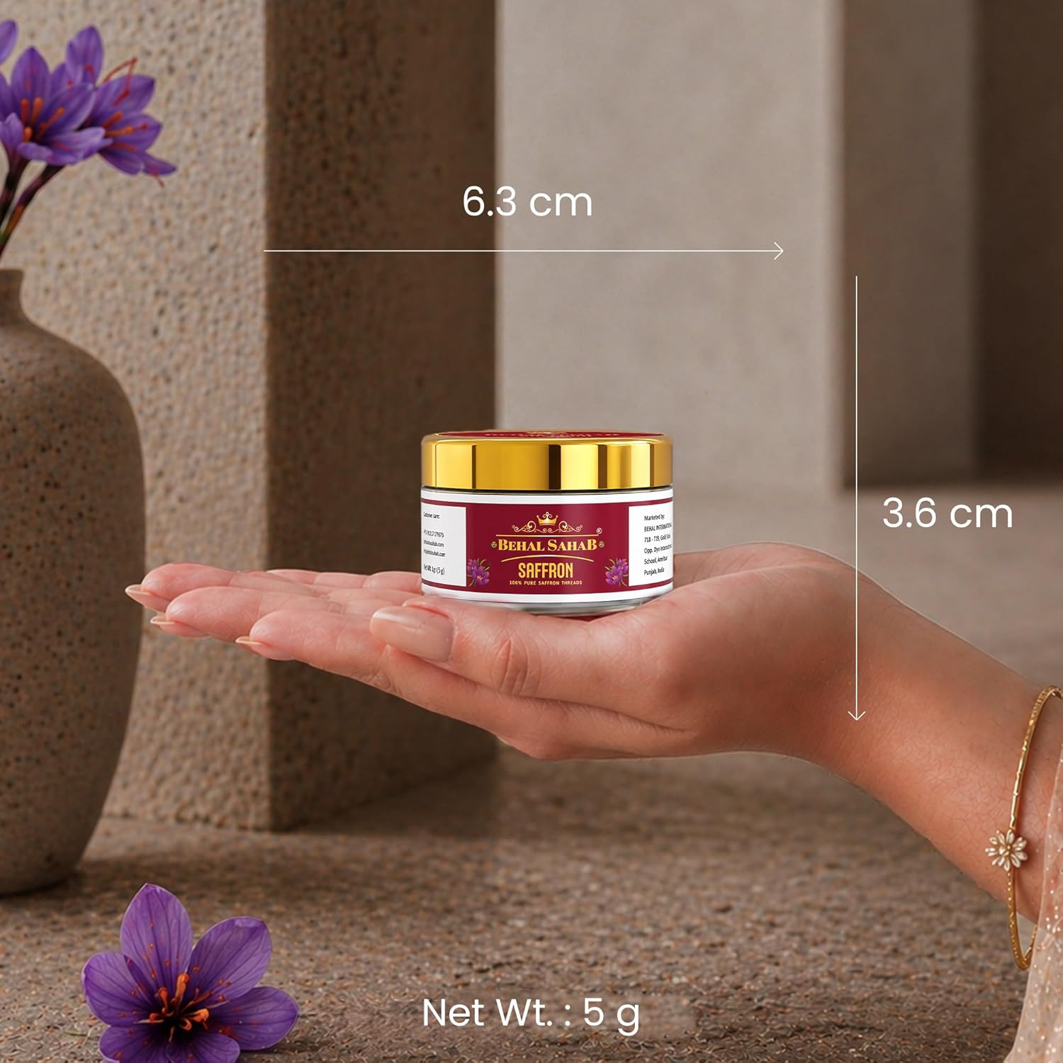 Behal Sahab 100% Pure Saffron - 0.176 oz (5 Gram), Premium Quality, Handpicked Kashmiri Kesar, Natural & Aromatic, Perfect for Cooking, Beauty & Wellness – by Behal International