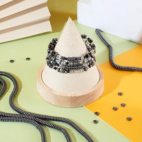 Miniatura 3 de Craftdady 5 hebras de cuentas de hematita sintética de disco Heishi negro de 0.236 pulgadas (0.236 in), cuentas metálicas planas y redondas de