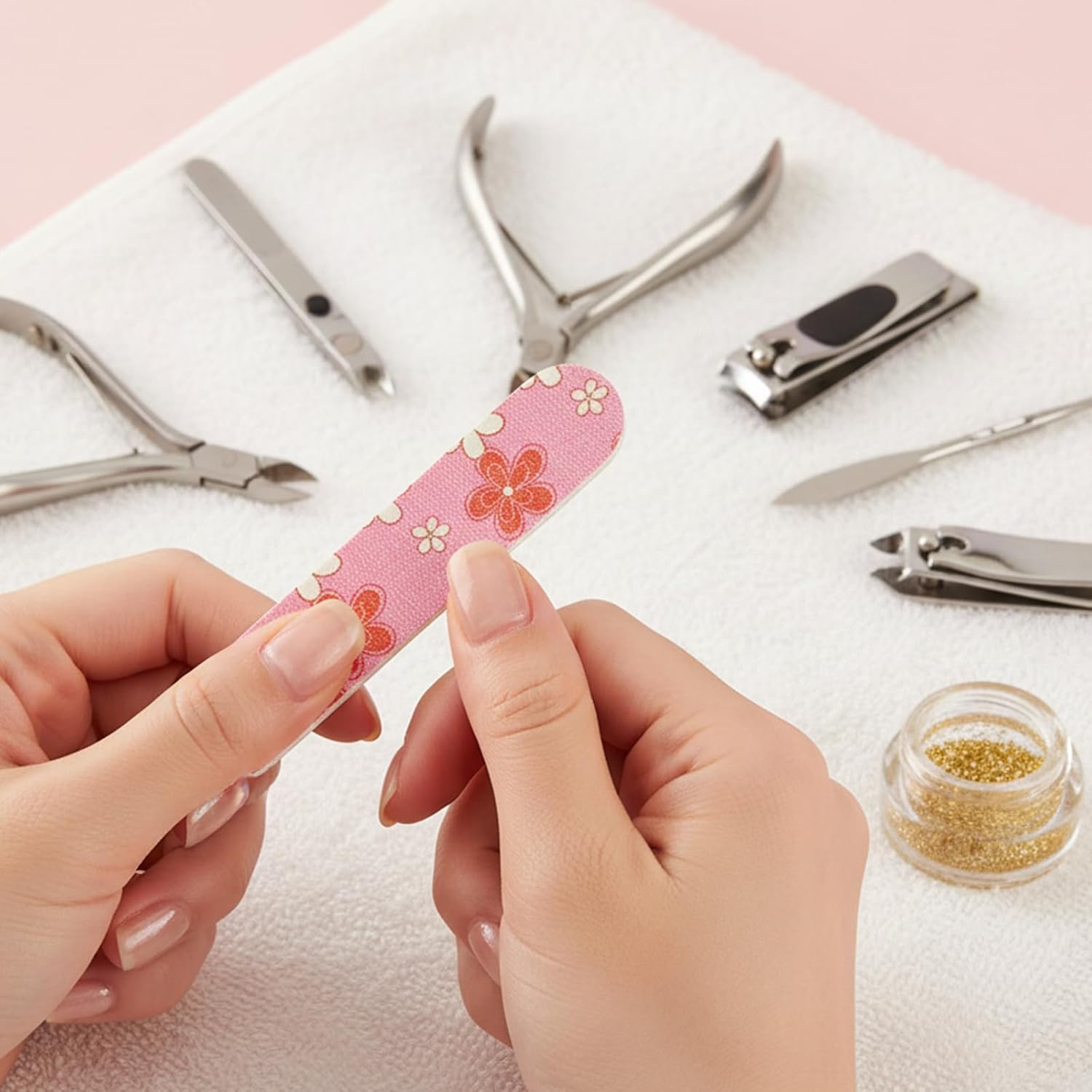 20Pcs Mini Nail Files Bulk Emery Boards for Acrylic & Natural Nails Colorful Floral Double Sided Mini Nail Buffer Manicure Tools for Women Girls Home and Salon Use
