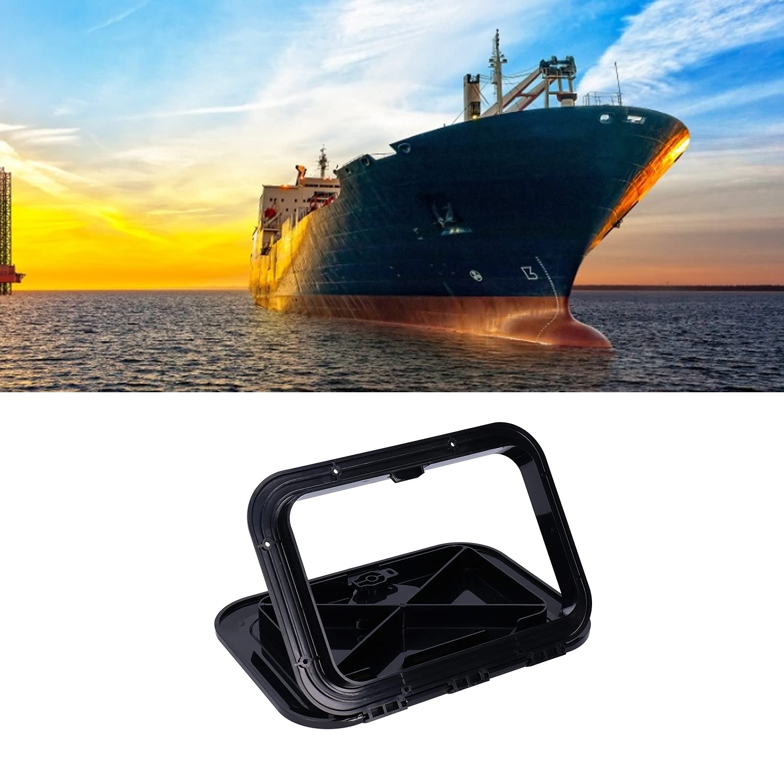 Marine Boat Deck Access Hatch and Lid, Deck Access Cover Deck Inspection Cover with Rubber Seal, Black 14.75x10.6in
