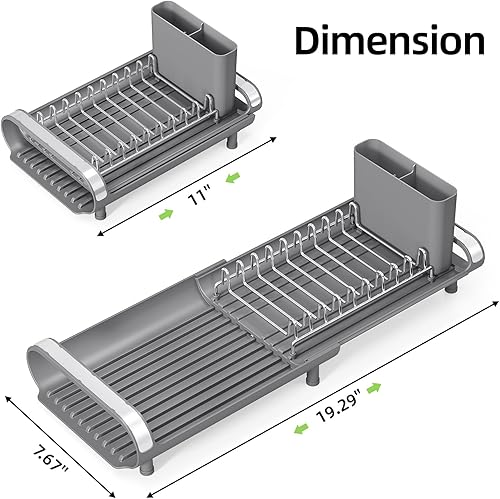 Miniatura 9 de TOOLF Escurridor de platos pequeño, mini escurridor compacto expandible, escurridor de platos delgado y extensible de acero inoxidable para