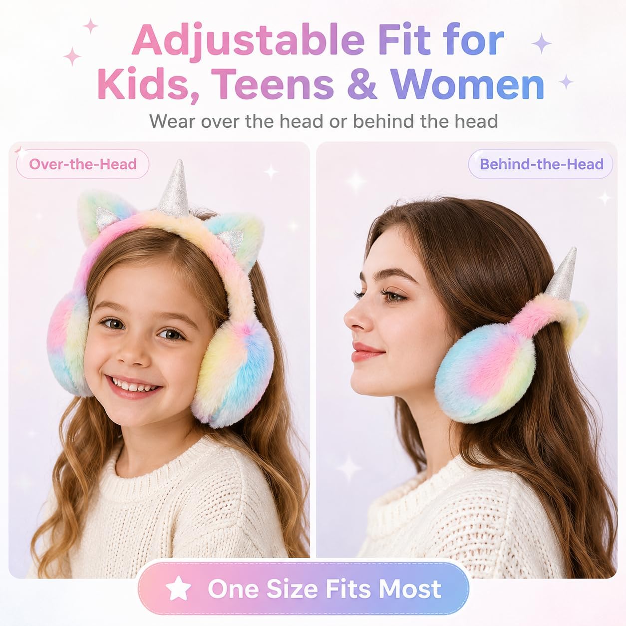 ZTL Unicorn Earmuffs for Girls Kids Women Soft Plush Ear Warmers Winter Ear Muffs