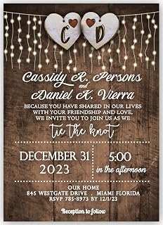 Heart Wedding Invitations Personalized Set of 15 With Envelopes, Customized Tie The Knot, Rustic Theme Country Monogram Invitation Custom For Modern or Casual Vow Renewal or Anniversary Invites (5x7 Inches)