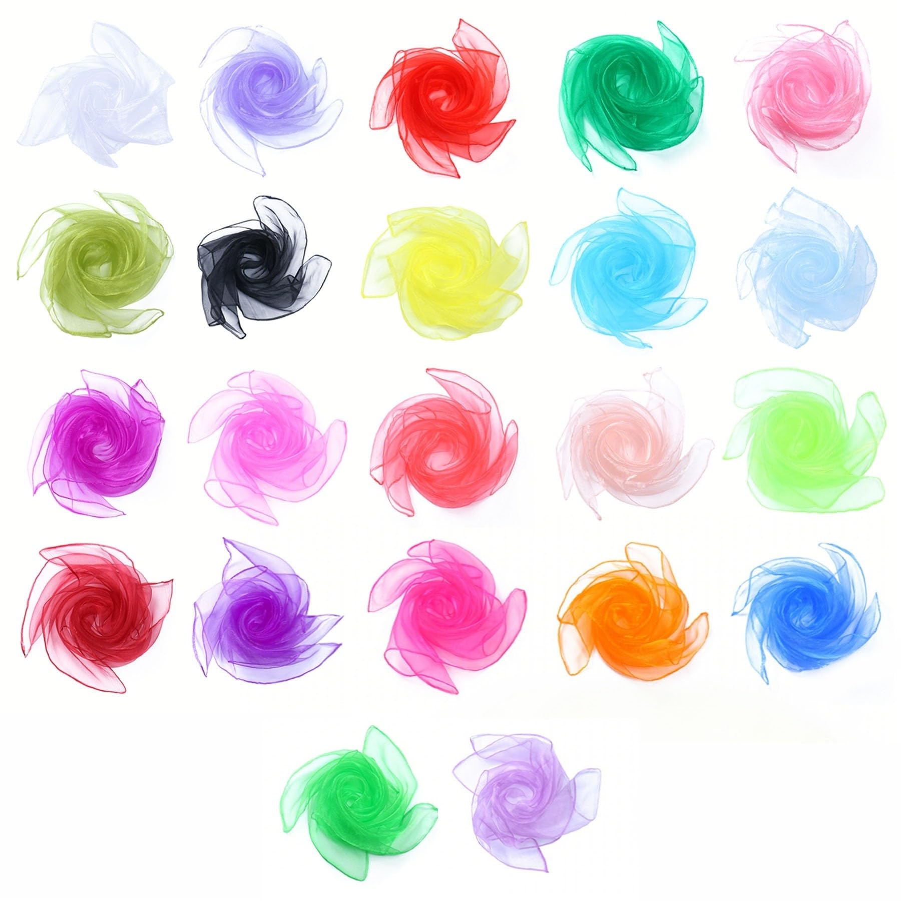 Xynovate 22 Stück Jongliertücher, 22 Farben Bunte Chiffontücher für Tanzen, Bühnenauftritte, Show, Jonglieren und Sensorisches Training