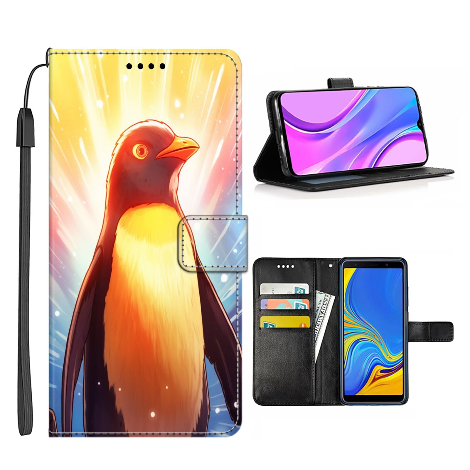 Elgzigok Wallet Phone Case for iPhone 14 with Penguin-aa19 - Stylish and Functional PU Leather-Free Smartphone Case with Card Holder Multicolor
