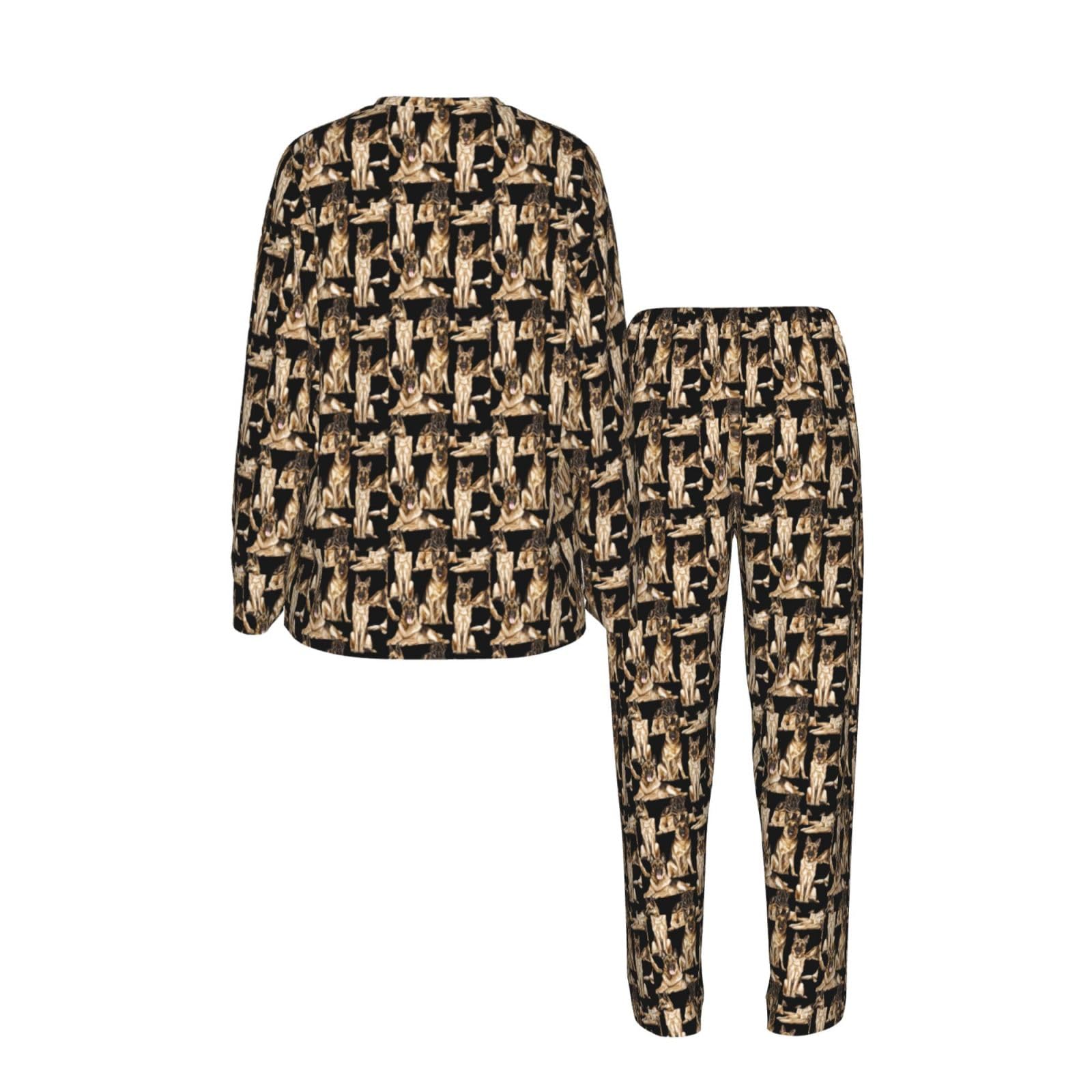 Pigiama da donna con stampa di pastore tedesco, a maniche lunghe, morbido, elastico, con coulisse, abbigliamento casual