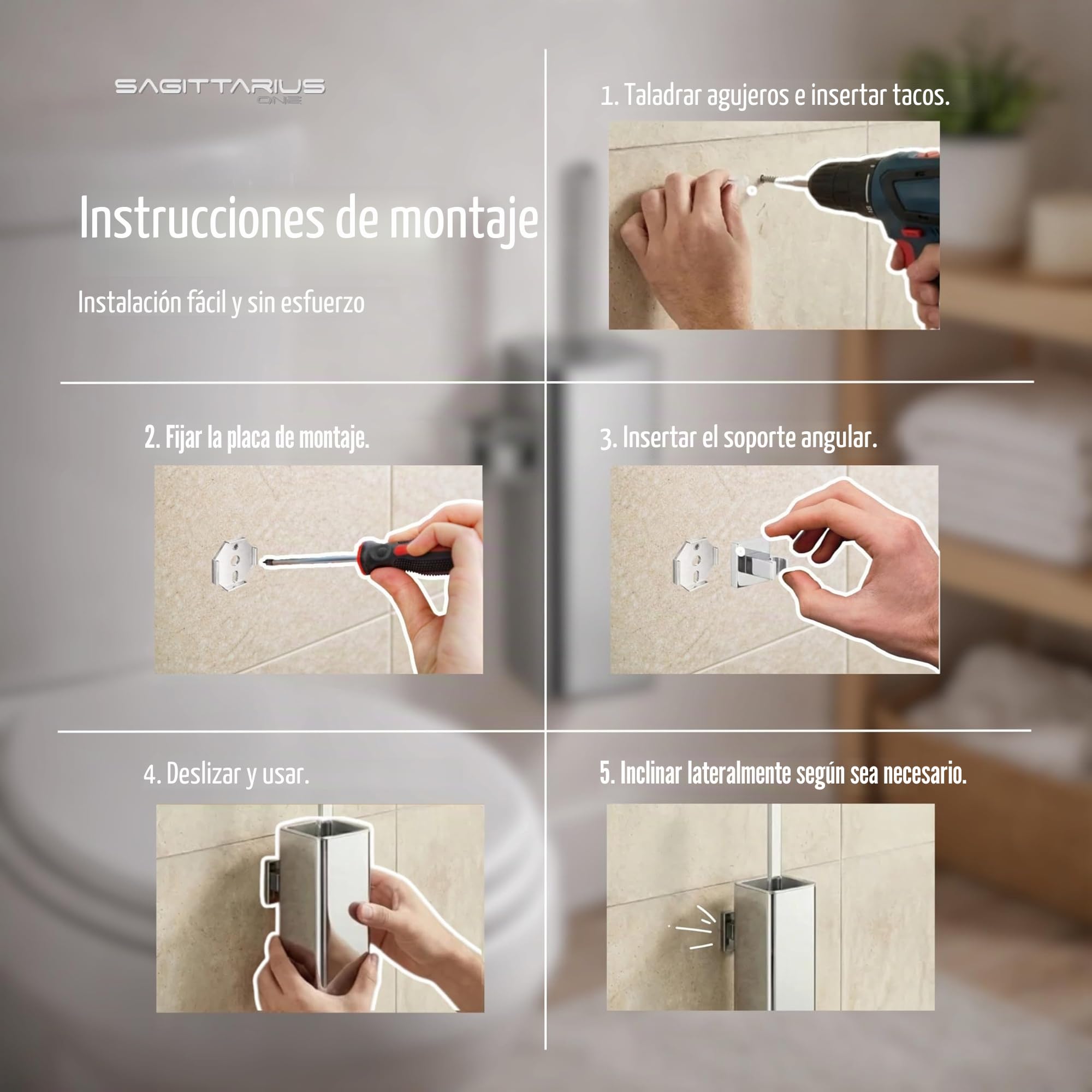 360S1 Escobillas de Baño Silicona con Soporte de Acero Inoxidable SUS304, Cepillo Higiénico y Duradero, Diseño Moderno en Cromo