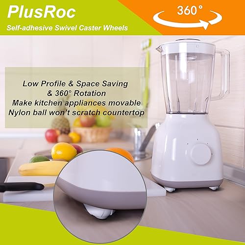 Miniatura 4 de PlusRoc Paquete de 8 ruedas autoadhesivas para electrodomésticos, capacidad de carga de 14 libras por rueda, mini ruedas giratorias deslizantes para