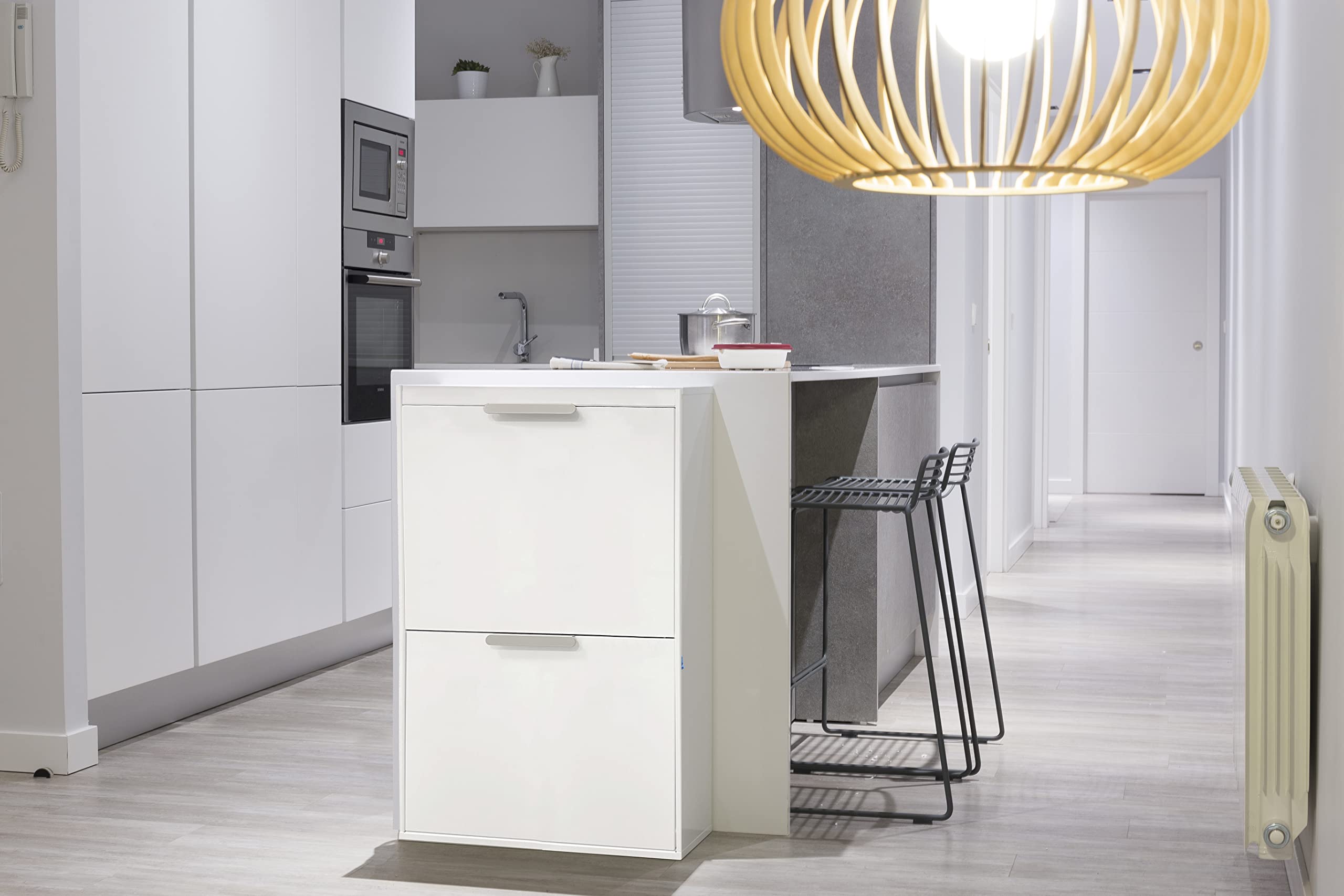 Arregui CR601-E Pattumiera Differenziata 4 Scomparti | 4x 17L (68L) | Contenitore in Acciaio da Interno | Mobile per Raccolta Differenziata | Cestino per Spazzatura da Cucina e Ufficio | Bianco