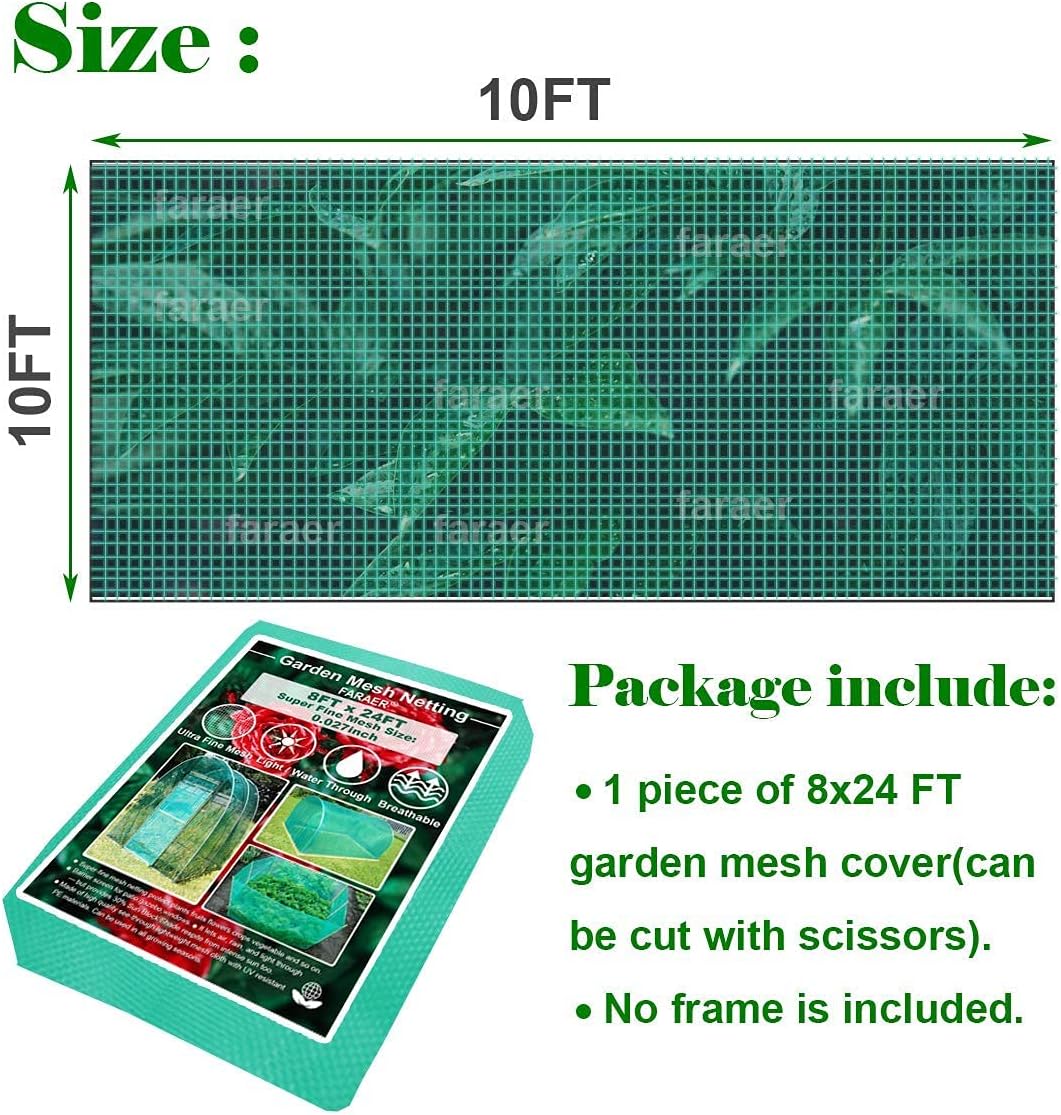 2Pack (Green and White) Garden Barrier Netting, Plant Covers 10x33 Ft Ultra Fine White Mesh with Green 8x24ft Extra Fine Mesh 30% Sun Net Green Sunblock Mesh Shade Protection Netting