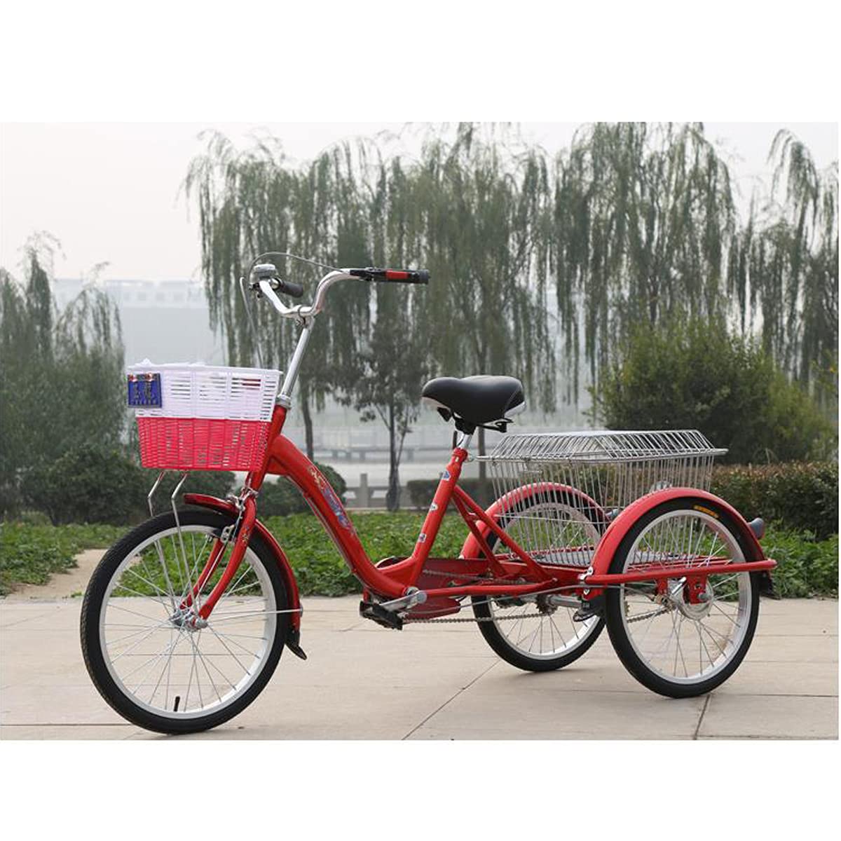 Bicicletta Tre Ruote Adulti, Triciclo con Telaio in Acciaio al Carbonio, Cruiser Trike, Bicicletta 3 Ruote con Ampio Cestino la Spesa, Picnic, Sport, Uomini e Donne, Ciclismo, pedalata