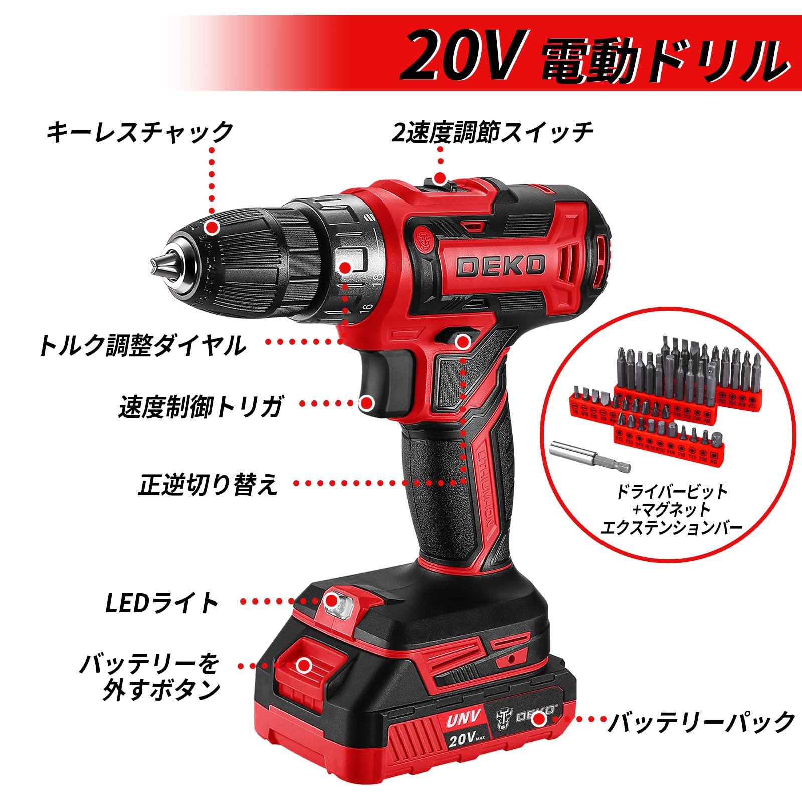Amazon | 【20V電動ドリル付き】186点本組 工具セット ホームツール