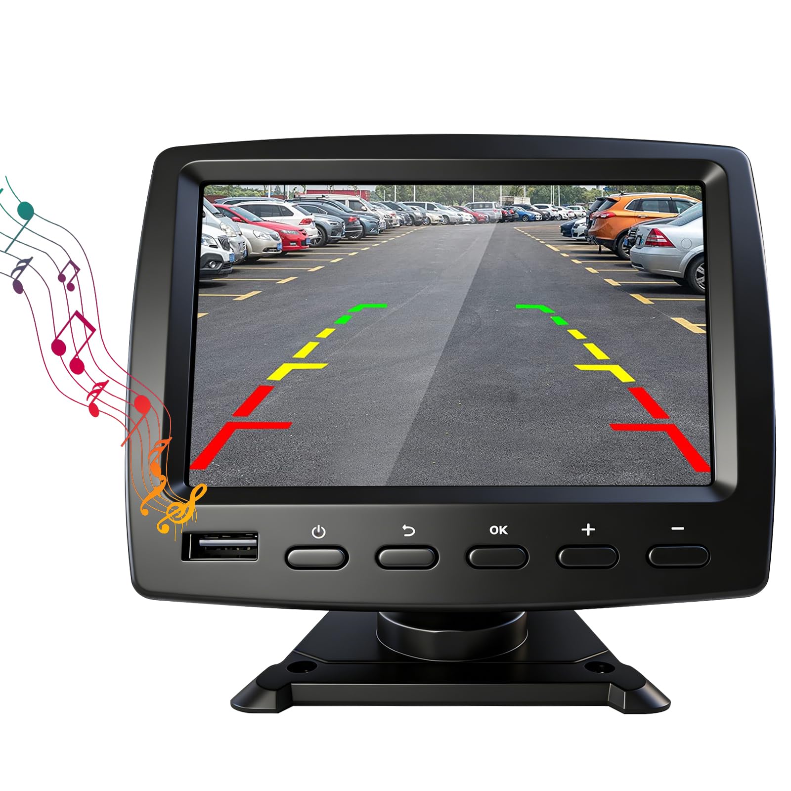 OBEST Kit Camara Marcha Atrás Coche con Radio FM Música Bluetooth y Monitor | Cámara Trasera Coche CVBS, Camara Aparcamiento Coche y Pantalla 4.3" Visión Nocturna para Furgonetas Caravana SUV 12V